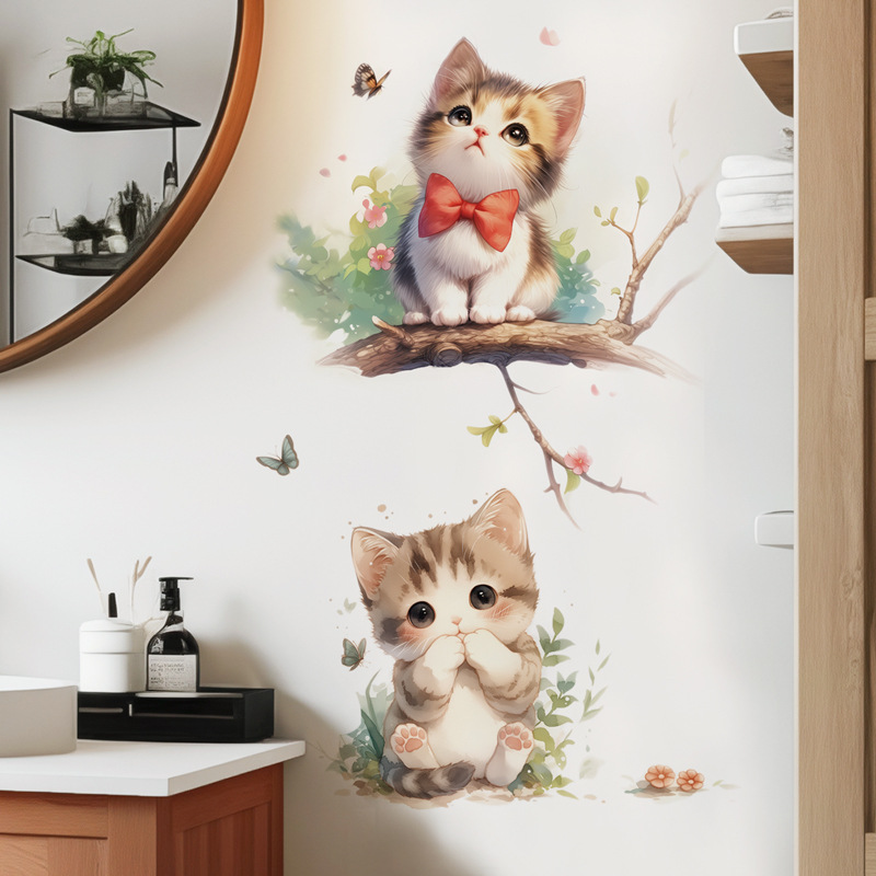 Kawaii Pastel Cat & Butterfly  - Pvc Panel Background บทวิจารณ์และราคา