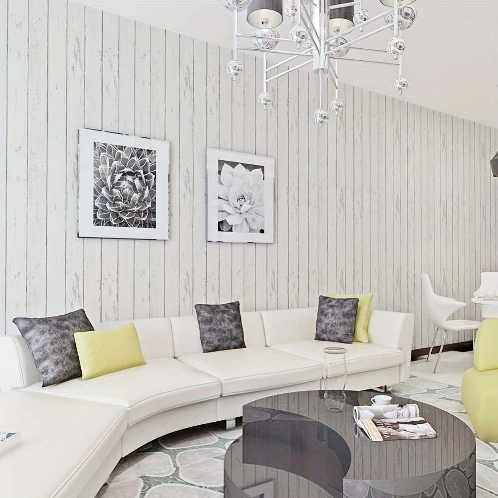 Retro White Wallpaper Wooden P - Pvc Panel Background บทวิจารณ์และราคา